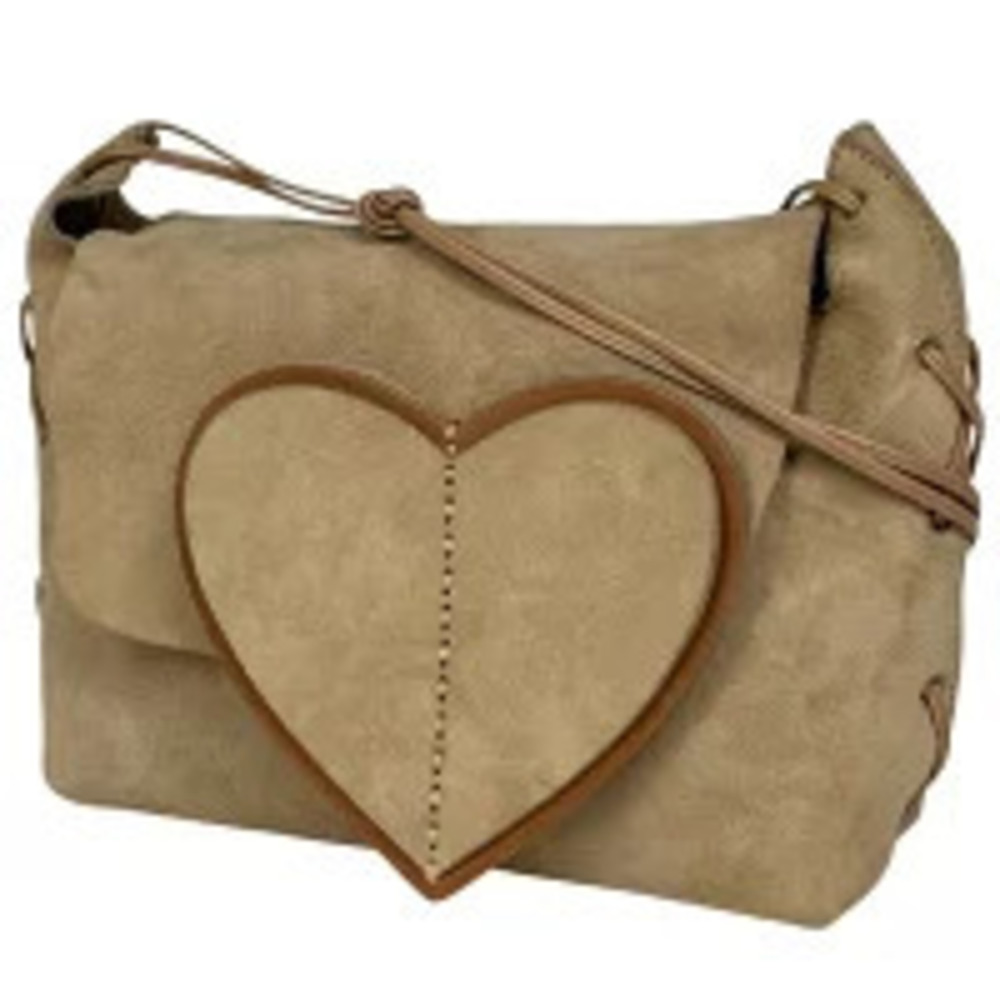 Gucci Heart Motif Shoulder Bag Crossbody Suede Beige